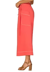 Women's Skyrise Wide Cropped Pants with Tie Belt