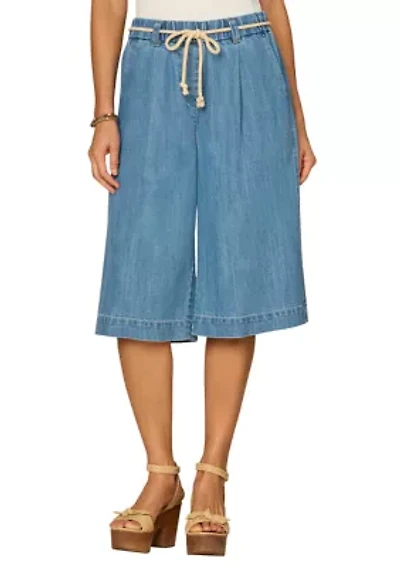 Women's Skyrise Relaxed Bermuda Pants with Tie Belt