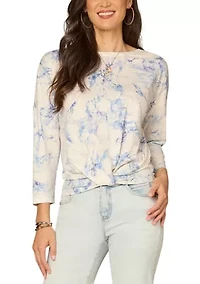 Women's Three-Quarter Sleeve Printed Scoop Neck Top
