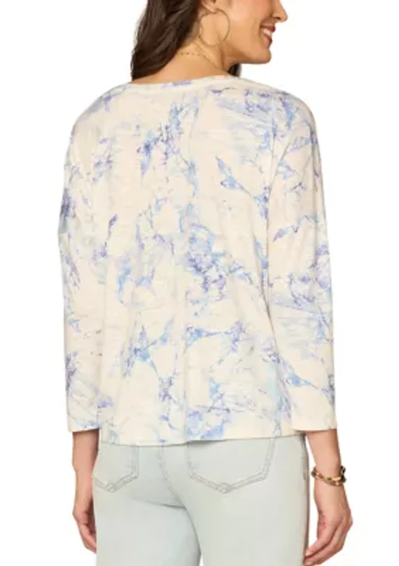 Women's Three-Quarter Sleeve Printed Scoop Neck Top