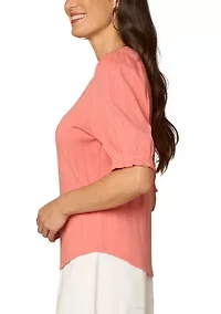 Women's Elbow Puff Sleeve Mandarin Collared Top