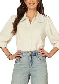 Women's Long Sleeve Button Down Top with Ruffle Details