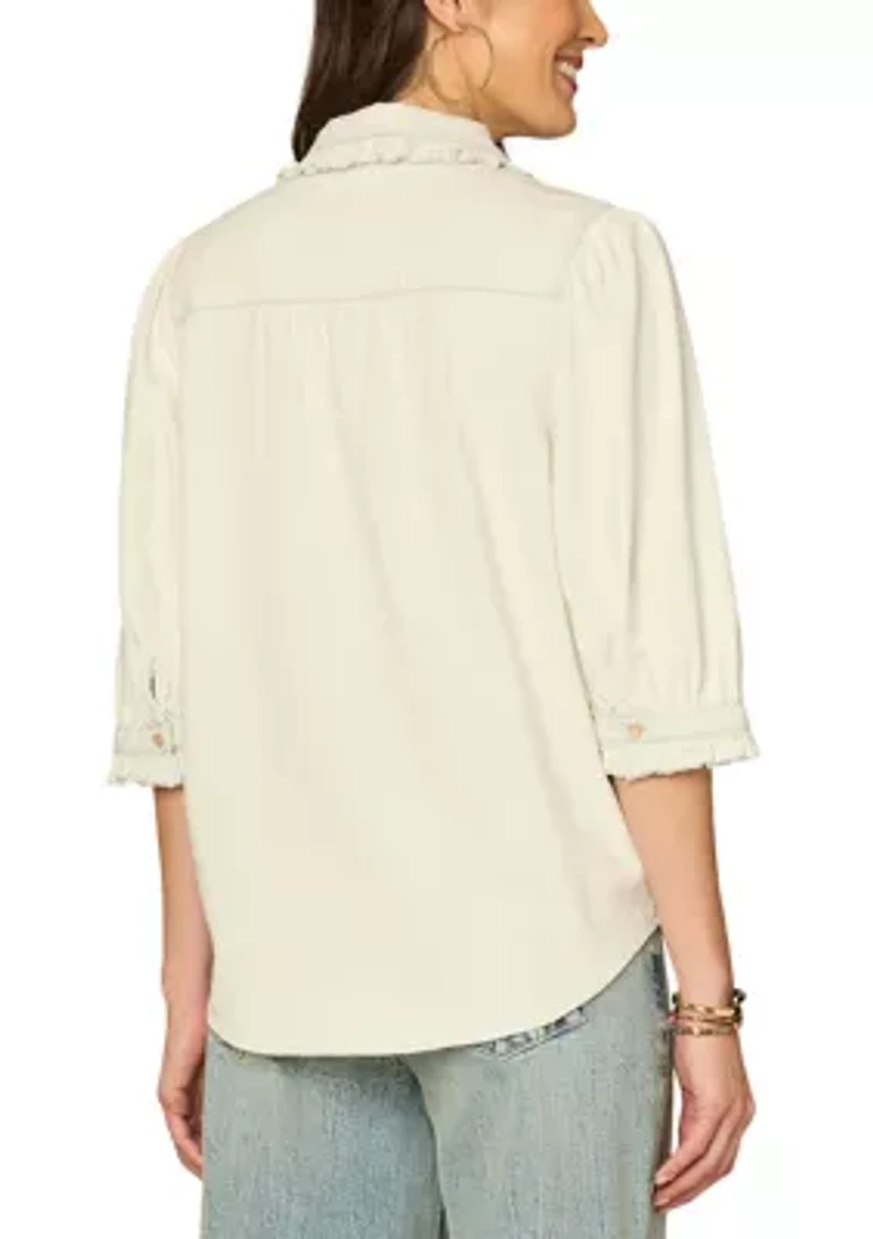Women's Long Sleeve Button Down Top with Ruffle Details