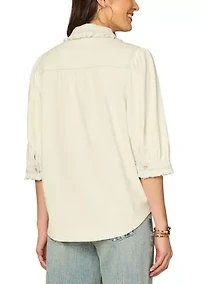 Women's Long Sleeve Button Down Top with Ruffle Details