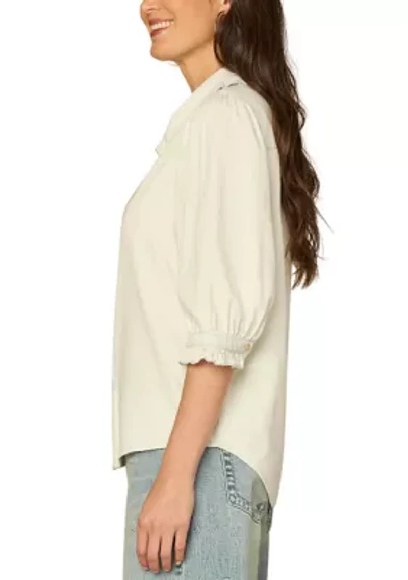 Women's Long Sleeve Button Down Top with Ruffle Details