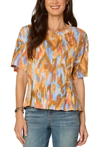 Women's Short Sleeve Scoop Neck Printed Peplum Top