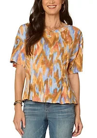 Women's Short Sleeve Scoop Neck Printed Peplum Top