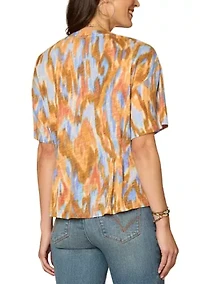 Women's Short Sleeve Scoop Neck Printed Peplum Top