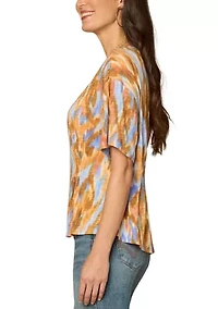Women's Short Sleeve Scoop Neck Printed Peplum Top