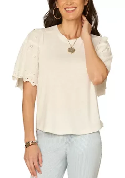 Women's Embroidered Short Sleeve Top