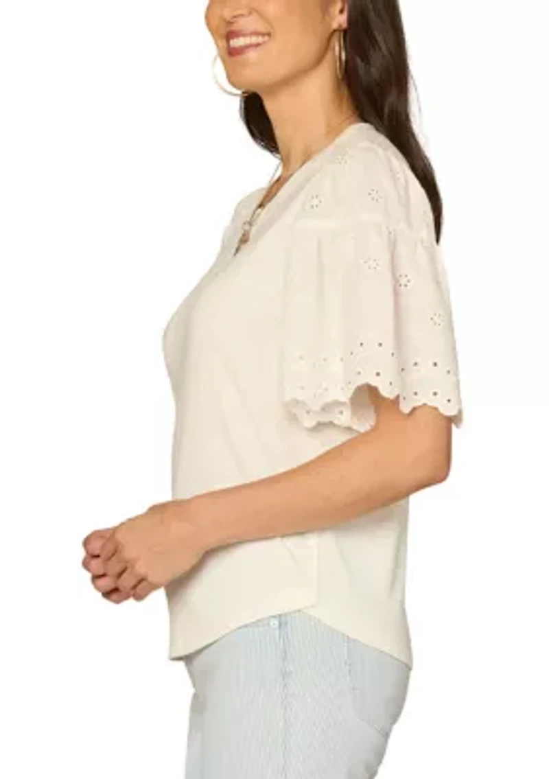 Women's Embroidered Short Sleeve Top