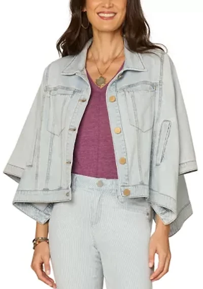 Women's Denim Button Down Cape with Welt Pockets