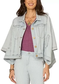 Women's Denim Button Down Cape with Welt Pockets