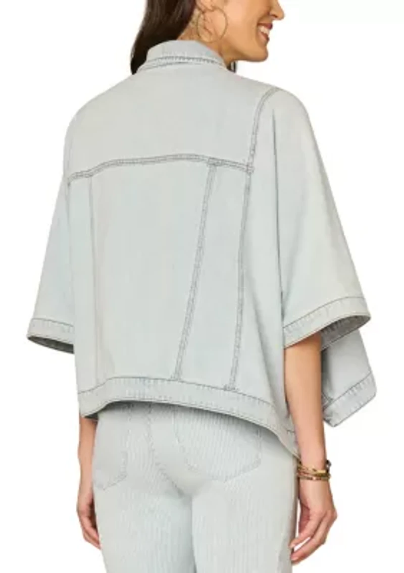 Women's Denim Button Down Cape with Welt Pockets