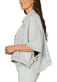 Women's Denim Button Down Cape with Welt Pockets