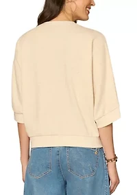 Women's Three-Quarter Sleeve Top with Embroidered Detail
