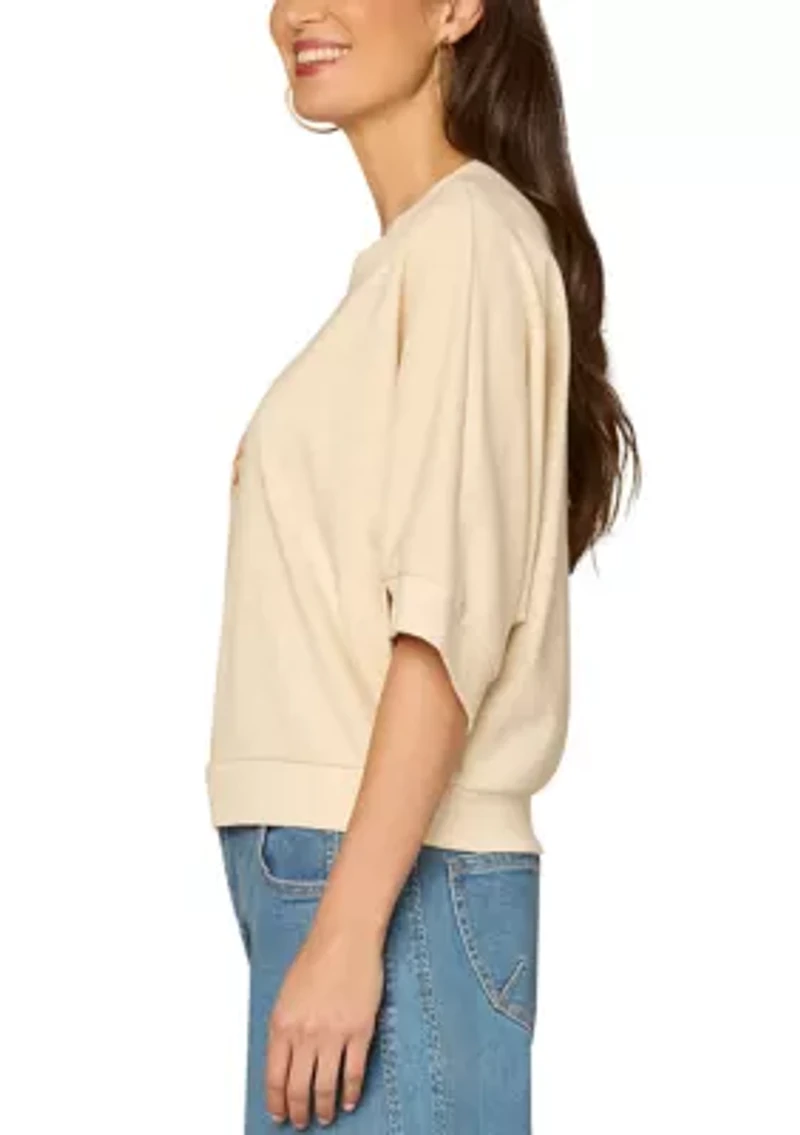 Women's Three-Quarter Sleeve Top with Embroidered Detail