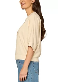 Women's Three-Quarter Sleeve Top with Embroidered Detail