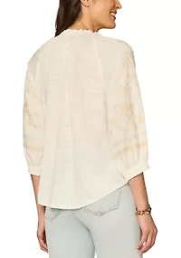 Women's Three-Quarter Sleeve Embroidered Top