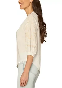 Women's Three-Quarter Sleeve Embroidered Top