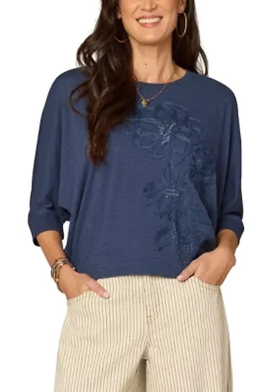 Women's Dolman Sleeve Top with Embroidered Detail
