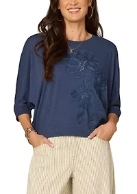 Women's Dolman Sleeve Top with Embroidered Detail