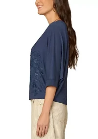 Women's Dolman Sleeve Top with Embroidered Detail