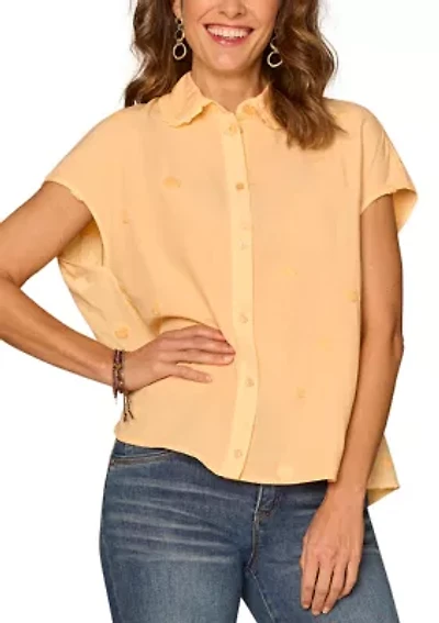 Women's Ruffle Collar Button Down Shirt