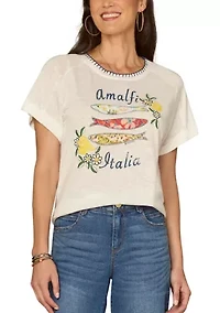 Women's Short Sleeve Embroidered Scoop Neck Top