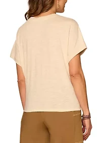 Women's Short Sleeve Scoop Neck Mixed Media Knit Top