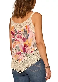 Women's V-Neck Crochet Edge Asymmetrical Tank Top