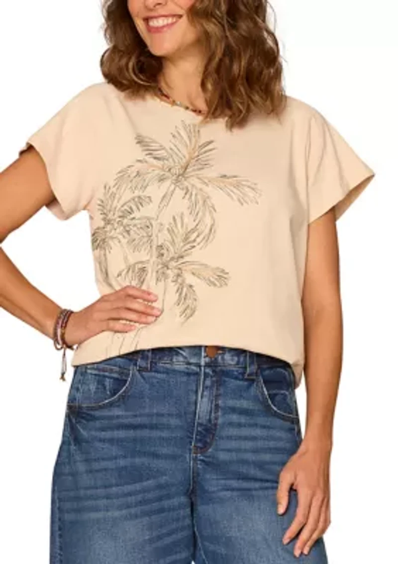 Women's Embroidered Palm Scoop Neck T-Shirt