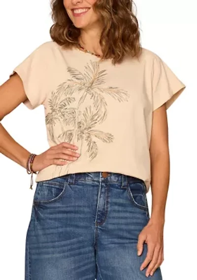 Women's Embroidered Palm Scoop Neck T-Shirt