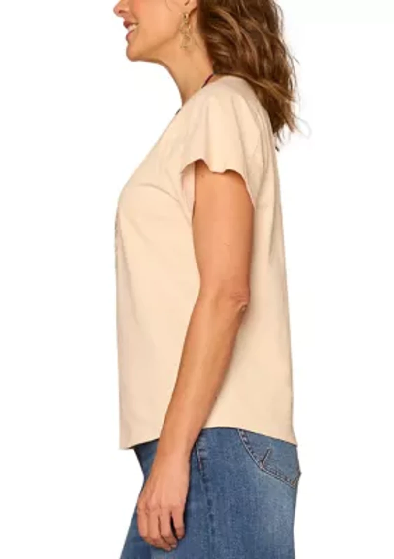 Women's Embroidered Palm Scoop Neck T-Shirt