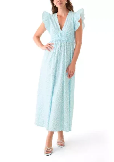 Women's Flutter Sleeve V-Neck Midi Dress