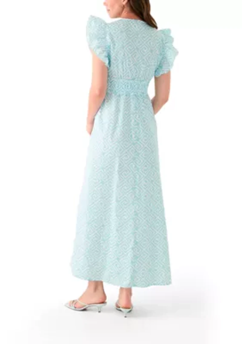 Women's Flutter Sleeve V-Neck Midi Dress