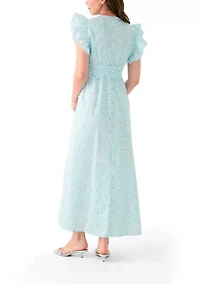 Women's Flutter Sleeve V-Neck Midi Dress