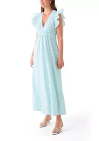 Women's Flutter Sleeve V-Neck Midi Dress