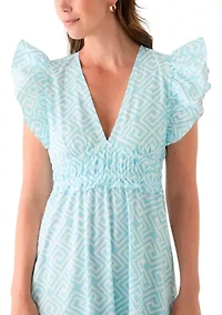 Women's Flutter Sleeve V-Neck Midi Dress