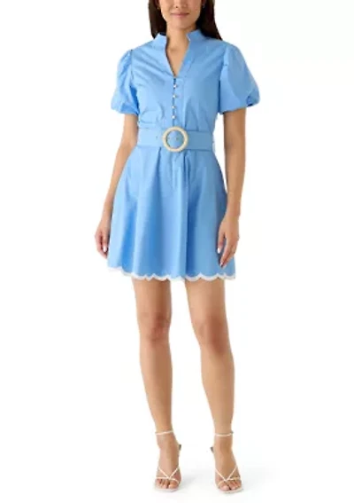 Women's Belted Puff Sleeve Tunic Dress