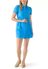 Women's Tie Waist Eyelet Shirt Dress