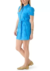 Women's Tie Waist Eyelet Shirt Dress