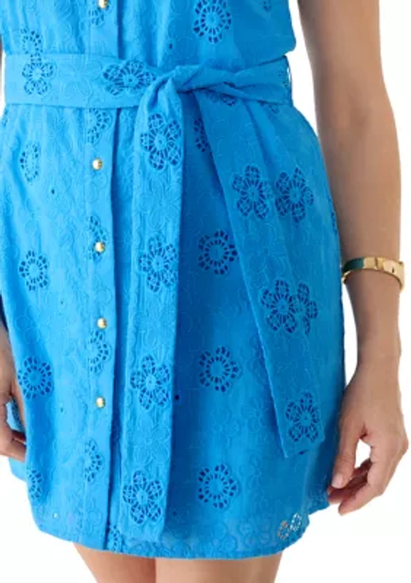 Women's Tie Waist Eyelet Shirt Dress