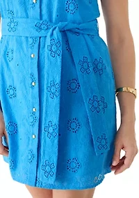 Women's Tie Waist Eyelet Shirt Dress