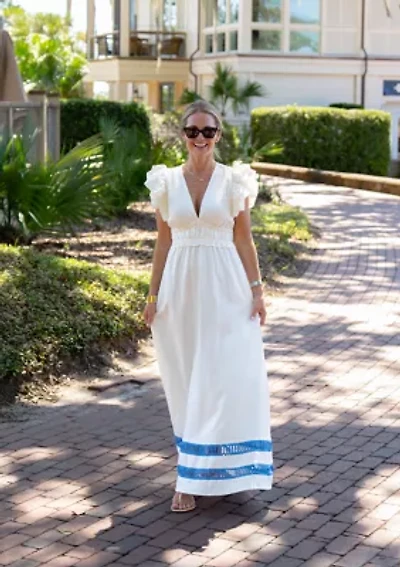 Women's Flutter Sleeve V-Neck Maxi Dress