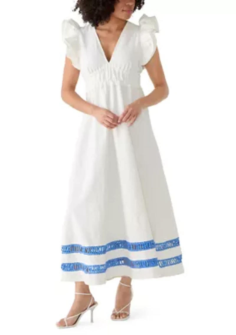Women's Flutter Sleeve V-Neck Maxi Dress