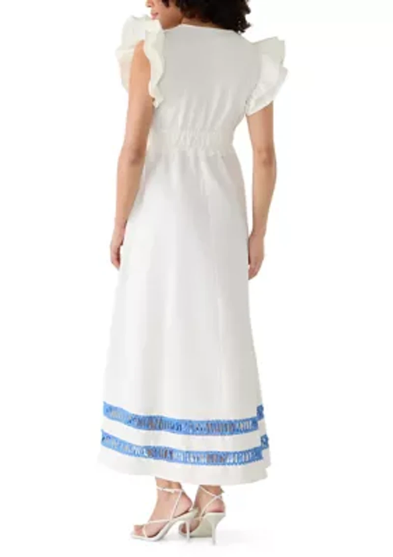 Women's Flutter Sleeve V-Neck Maxi Dress