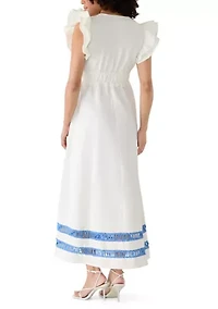 Women's Flutter Sleeve V-Neck Maxi Dress