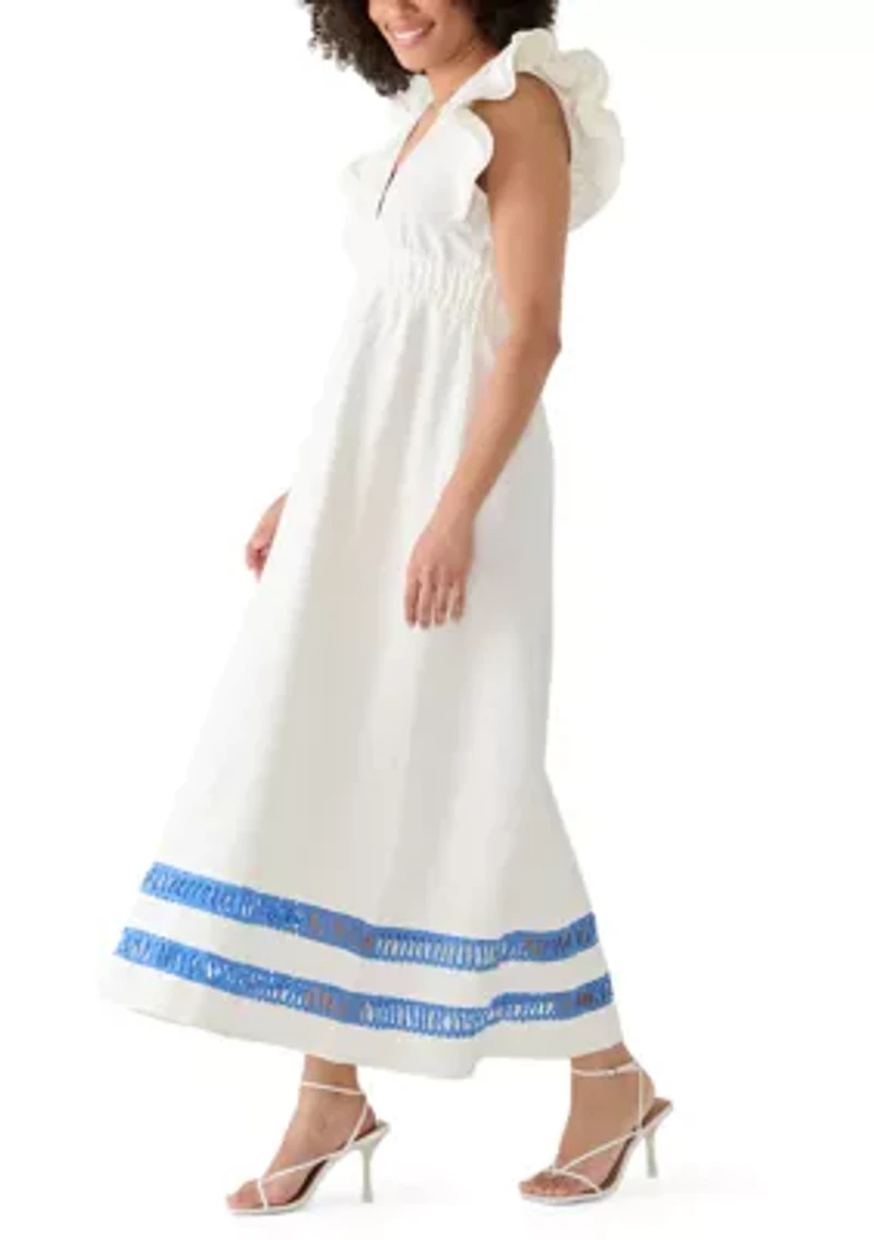 Women's Flutter Sleeve V-Neck Maxi Dress