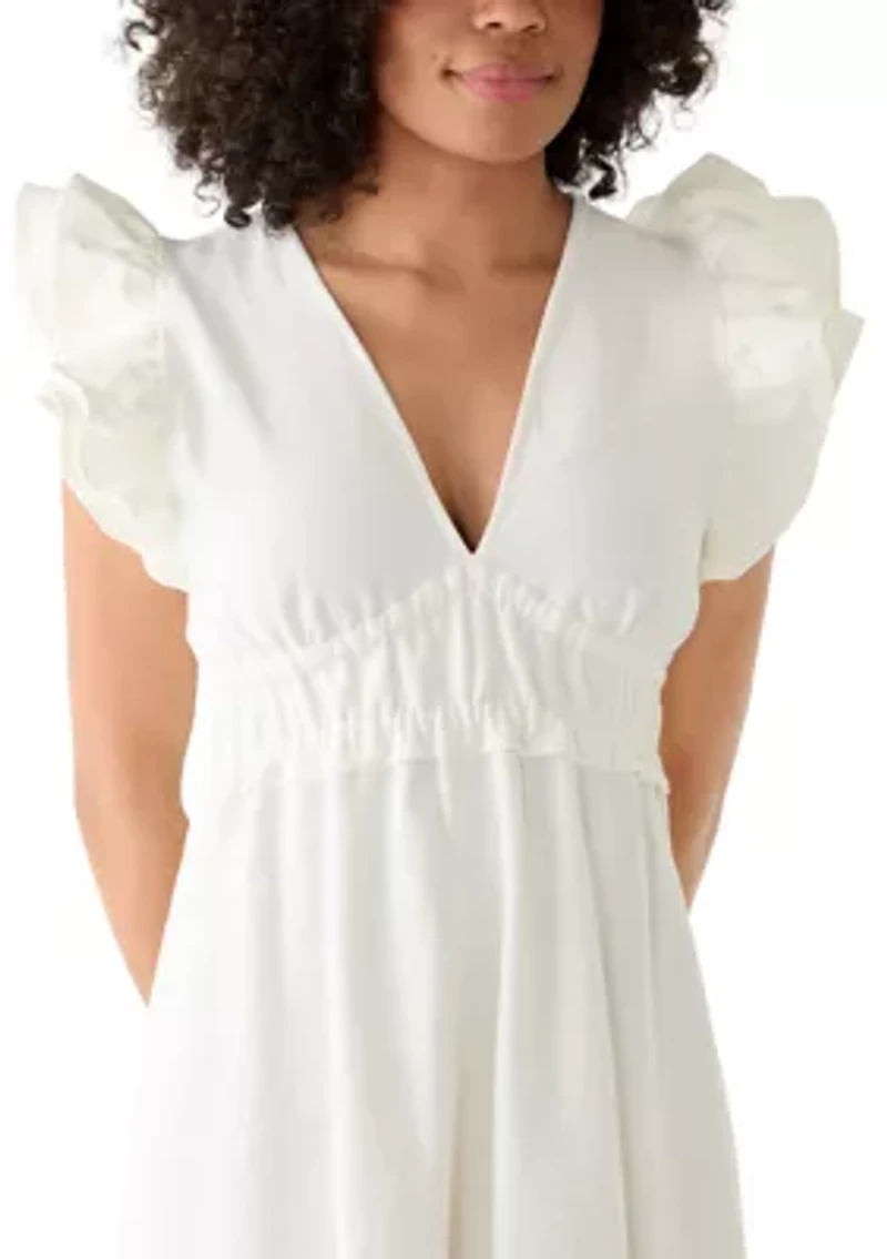 Women's Flutter Sleeve V-Neck Maxi Dress
